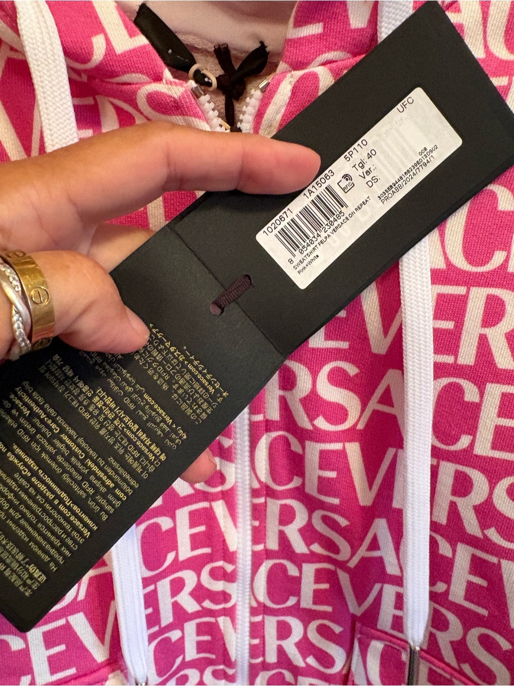 Versace Pink All-Over Logo Zip Hoodie sweatshirt - Picture 6 of 8